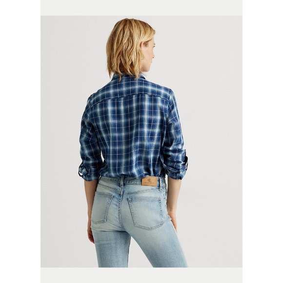 Lauren Ralph Lauren Womens Soft Button-Down Shirt Blue Plaid Size XS MSRP $89 - Picture 2 of 9